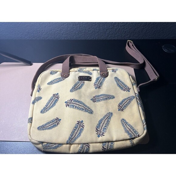 Lucky Brand  Sz Medum Canvas Messenger Bag Leather Detailing Laptop Rare - Picture 1 of 14